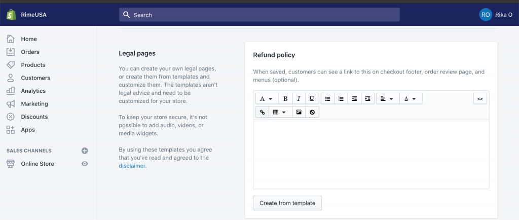 How to add a Policy in Shopify