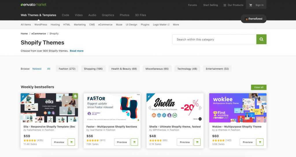 Shopify themes on themeforest